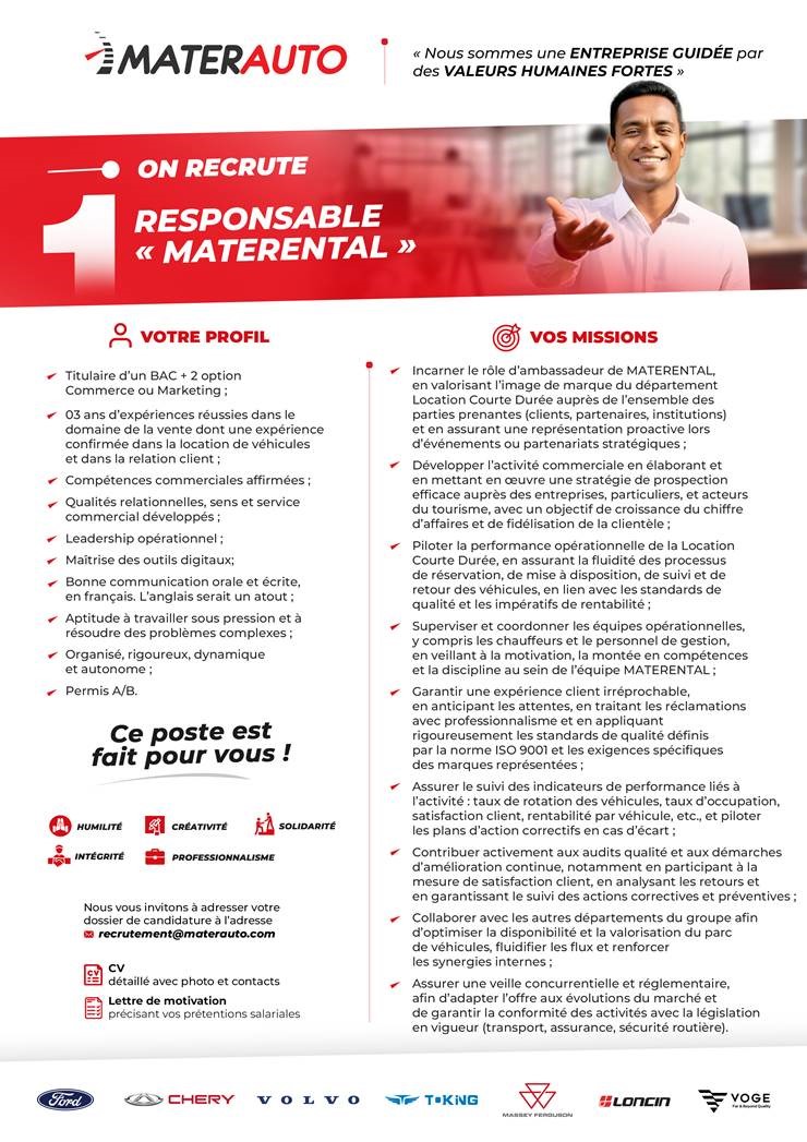 Responsable Materental - Location Courte Durée